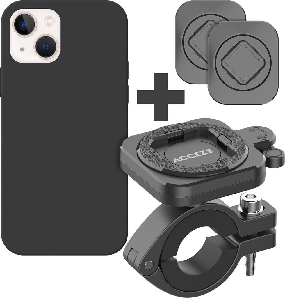 Accezz EasyLock handyhalterung Fahrrad - Inklusive Hülle für das iPhone 14 - Aluminium - 360 Grad drehbar - Schwarz