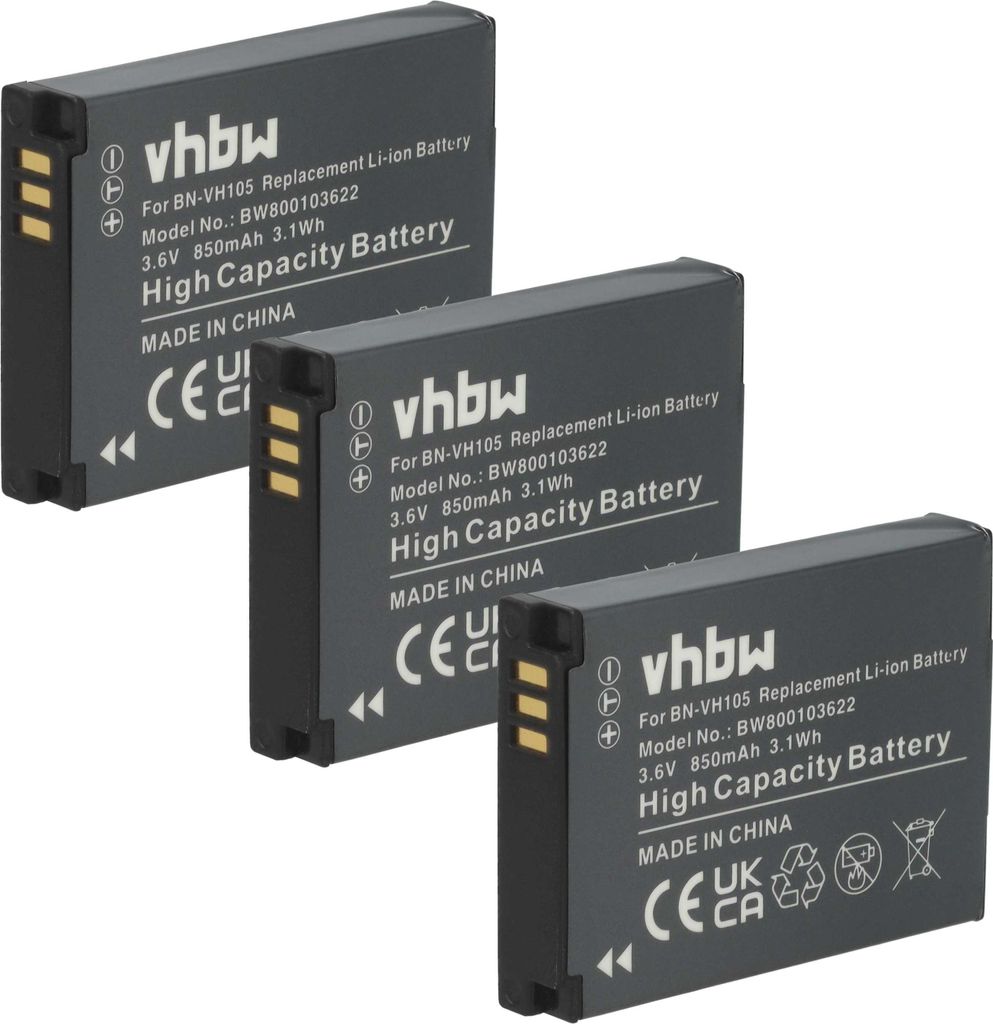 vhbw 3x Akku kompatibel mit JVC ADIXXION GC-XA1 Action Cam, GC-XA1BUS, GC-XA2 Action Cam, GC-XA2BEU Videokamera Camcorder (850 mAh, 3,6 V, Li-Ion)
