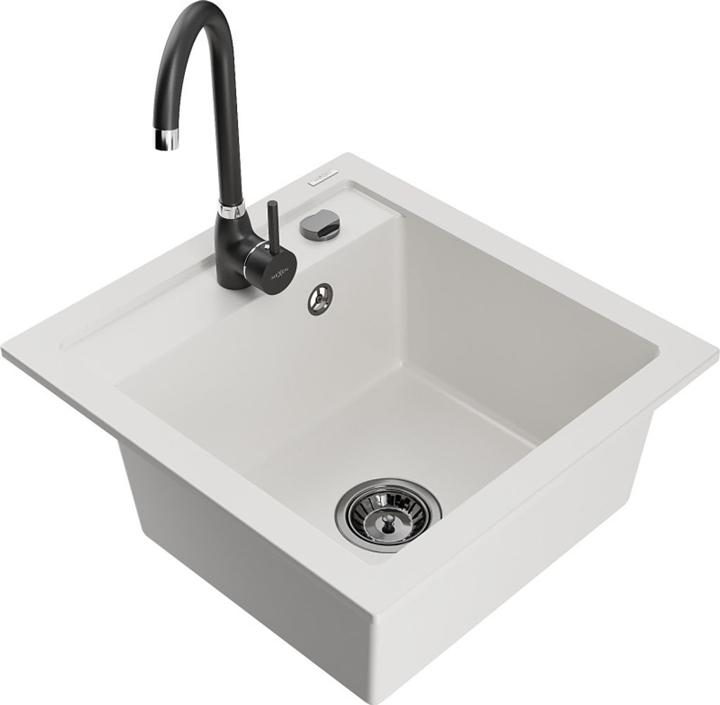 Mexen Vito 1-Becken-Granit-Spüle mit Mischbatterie Telma, Weiß - 6503-20-670200-70