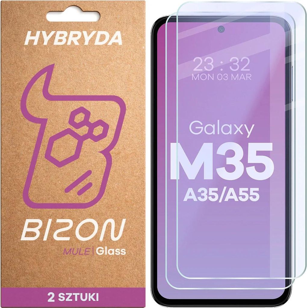 2x Flexibles Hybridglas für Galaxy M35 5G / A35 5G / A55 5G, Bizon Glass Mule Duo