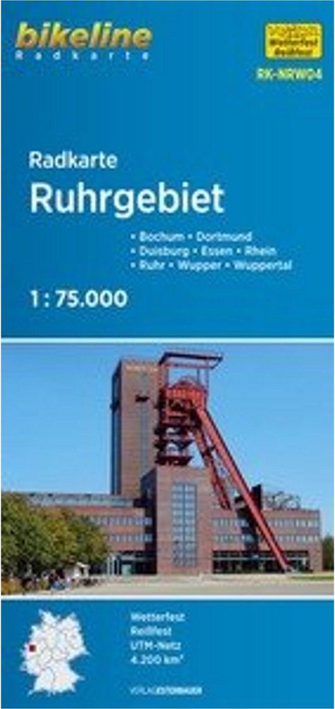 bikeline - Radkarte Ruhrgebiet (NRW04), Duisburg - Bochum - Dortmund, Rhein - Ruhr - Wupper, Bergisches Land, 1:75.000, wasserfest und reißfest, G...