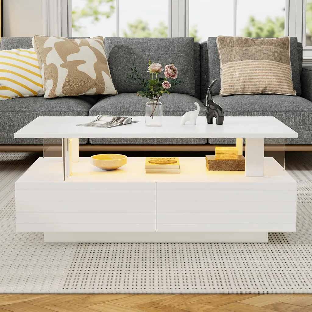 Table Basse de Salon Moderne avec LED Connectées et Double Rangement - 2