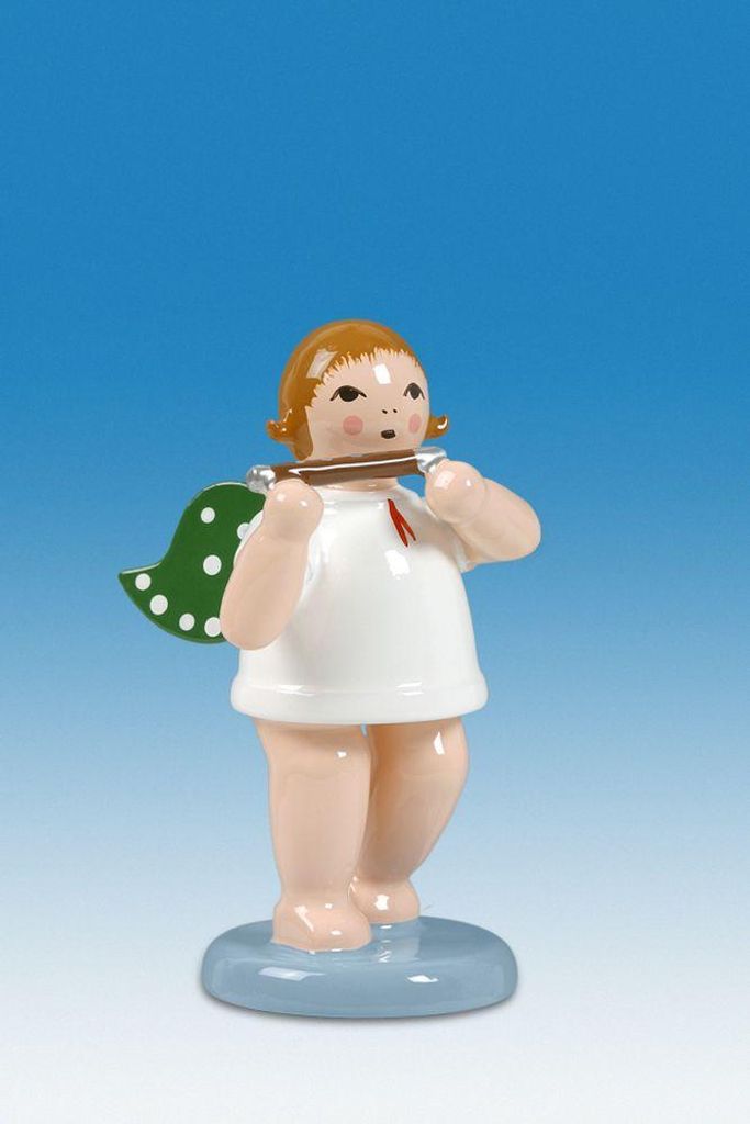 Holzfigur Engel mit Pikkoloflöte ohne Krone Höhe 6cm NEU