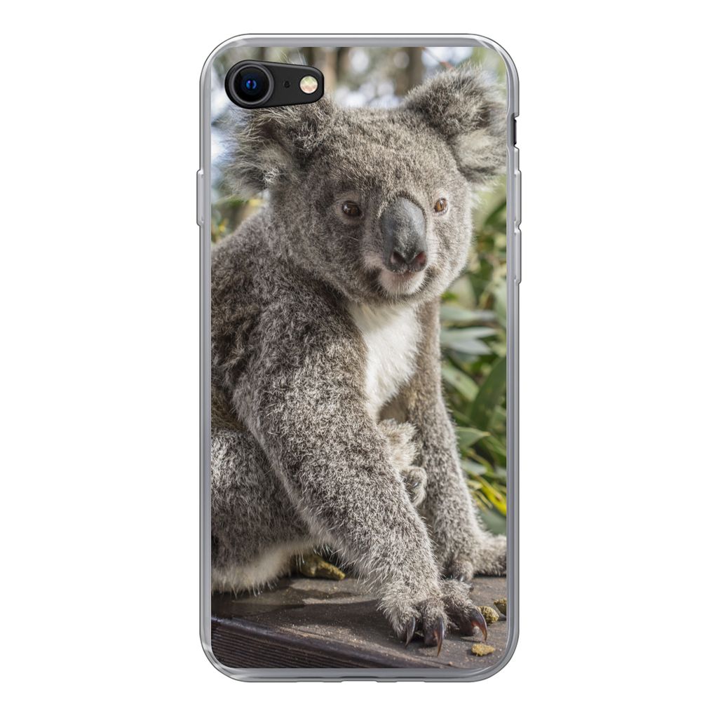 MuchoWow Handyhülle Schutzhülle Hülle für iPhone SE 2022 Koala - Holz - Pflanzen - Kinder - Jungen - Mädchen Silikon Softcase Handy Hülle -...