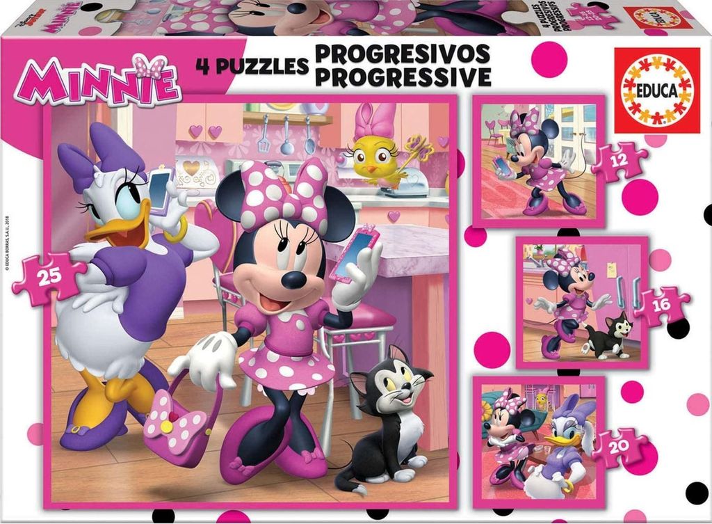 Educa Puzzle Minnie Mouse progressiv - 4-in-1 Kartonpuzzle für Kinder