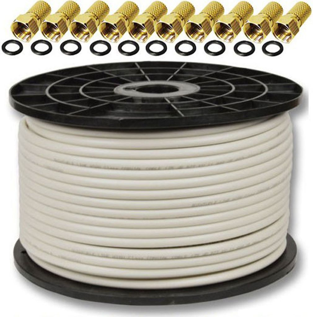 PremiumX DELUXE PRO Koaxial Kabel 135dB 5-Fach geschirmt, reines Kupfer 100 Meter SAT Antennenkabel 100m 135dB + 10 F-Stecker 8,0mm in Farbe "GOLD"...