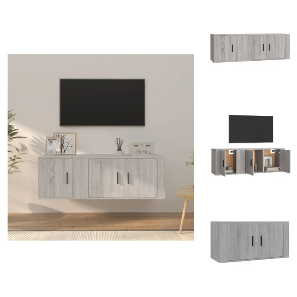 Set Mobili TV vidaXL 2 Pezzi Legno Grigio Sonoma - Arredo Sospeso Minimal