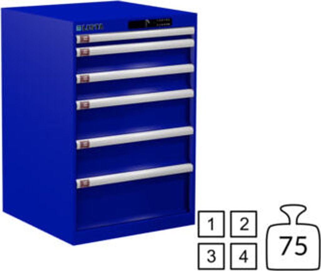 Lista Schubladenschrank - 78.954.090 - 850x564x572 mm (HxBxT) - 6 Schubladen - 75 kg - Code Lock - enzianblau (RAL 5010)