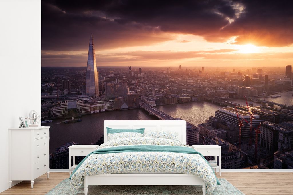 MuchoWow Fototapete für Wohnzimmer oder Schlafzimmer Wandtapete Vinyl Motivtapete Skyline - Wolken - London - 390x260 cm - Papiertapete