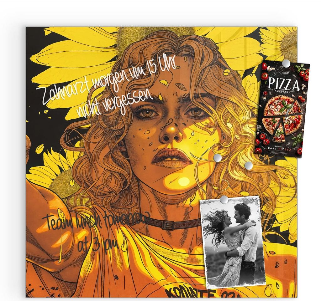 Magnettafel 30x30cm Pinnwand Whiteboard beschreibbar - Sonnenblumenmädchen