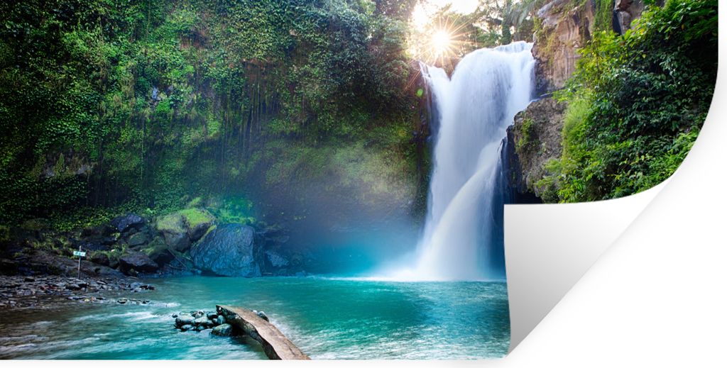 MuchoWow Wandtattoo Wandsticker Wandaufkleber Wasserfall - Steine - Landschaft - Pflanzen - Wasser 120x60 cm Selbstklebend und Repositionierbar -...