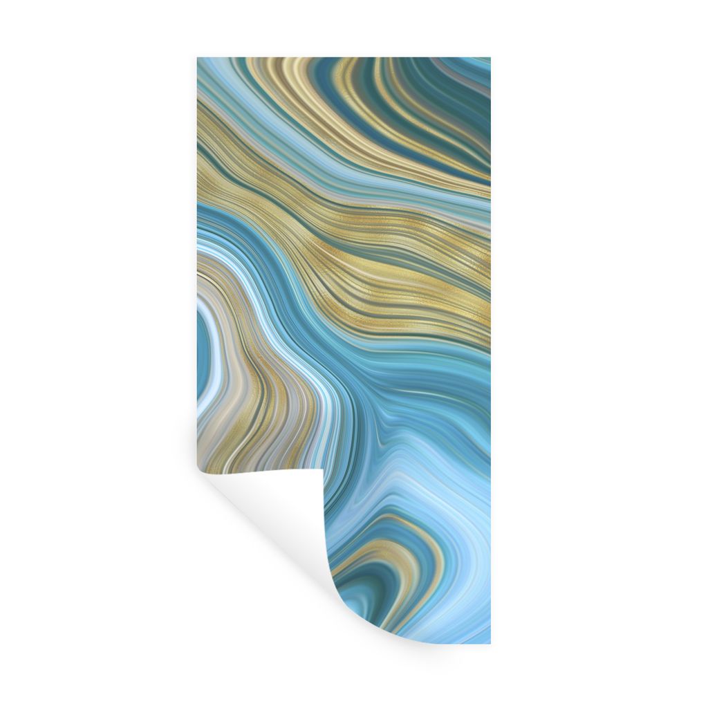 MuchoWow Wandtattoo Wandsticker Wandaufkleber Marmor - Wellen - Gold - Muster 40x80 cm Selbstklebend und Repositionierbar - Repositionierbar - Wa...