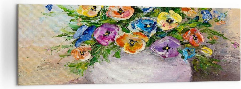 Bild auf Leinwand - Leinwandbild - Blumen Blumenstrauß Vase bunt - 160x50cm - Wand Bild - Wanddeko - Leinwanddruck - Bilder - Kunstdruck - Wanddek...