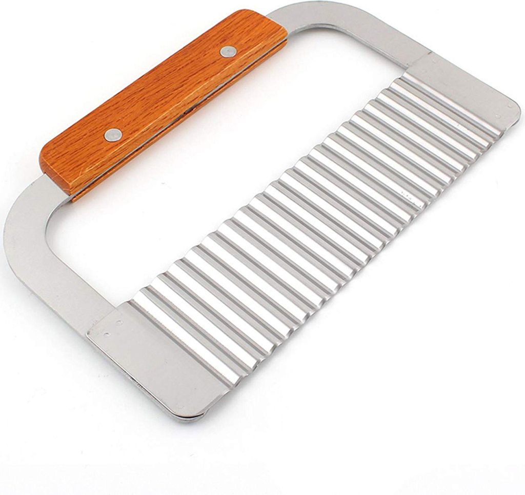 Kartoffelschneider, Pommesschneider, Wellenschnitt Messer Edelstahl Klinge mit Holzgriff, Küchengerät Schneidwerkzeug für Gemüse, Kartoffeln, Z...