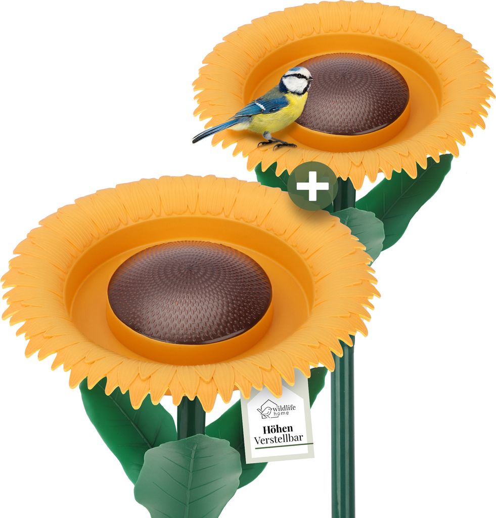 WILDLIFE HOME Trink- & Futterblume 2 Stück I Vogeltränke stehend für Wildvögel 60cm I Vogelfutterspender mit Ständer, Vogelfutterstation, Futt...