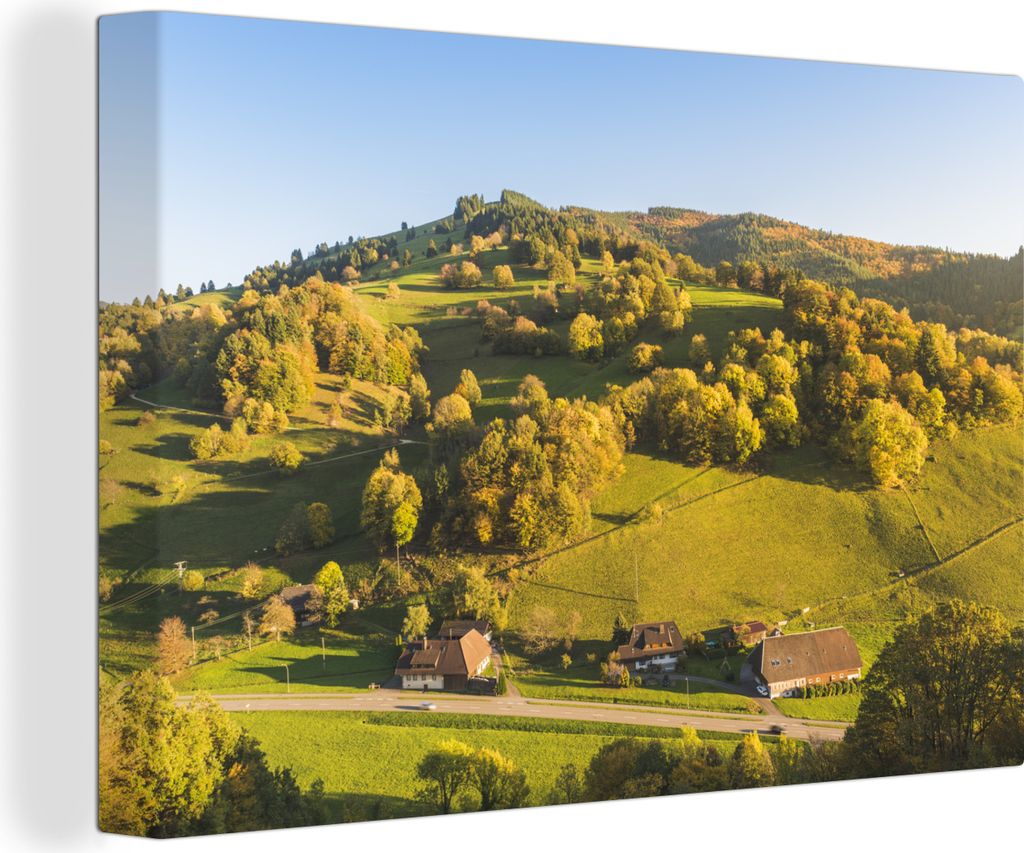 OneMillionCanvasses - Leinwandbilder - 140x90 cm, Münstertal am Rande des Schwarzwalds mit Hügel und Sonne, Baden-Württemberg, Deutschland, Wa...