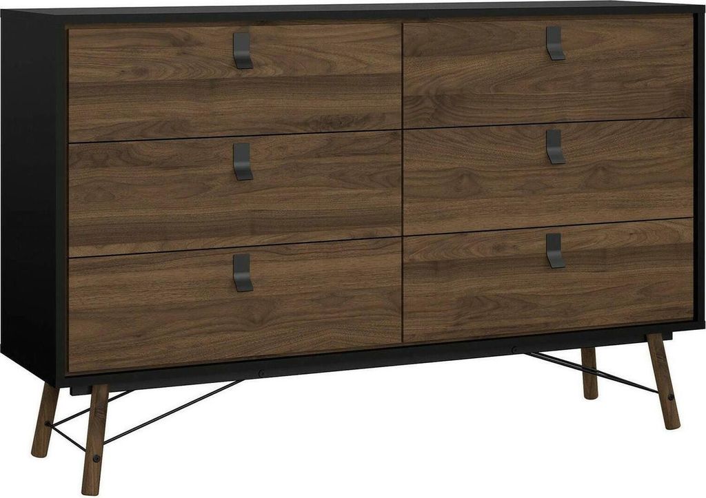 Kommode Anturio, Wohnzimmerbuffet, Wohnzimmer-Sideboard, Moderne Küchen-Speisekammer, 150x40 h95 cm, Schwarz und Walnuss