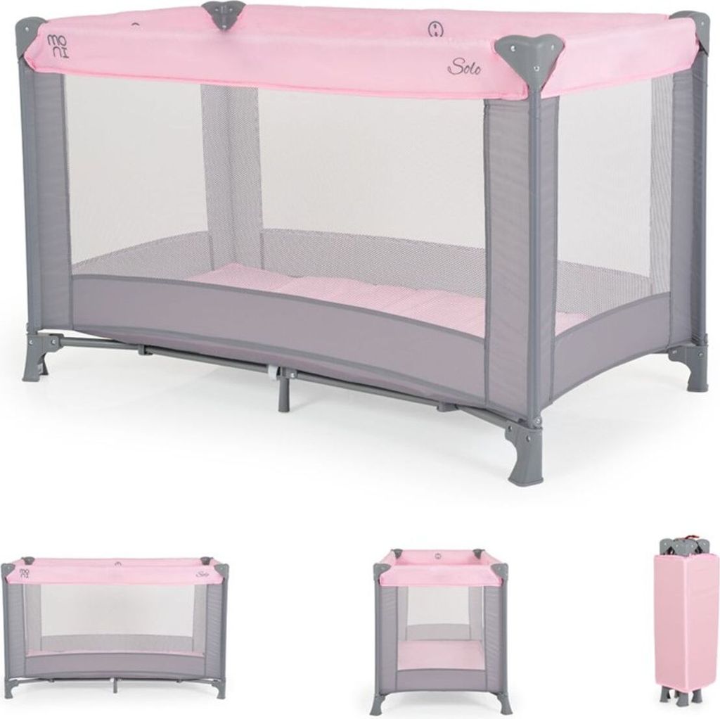 Moni Reisebett, Laufstall Solo Faltmatratze, Aufbewahrungstasche, faltbar pink