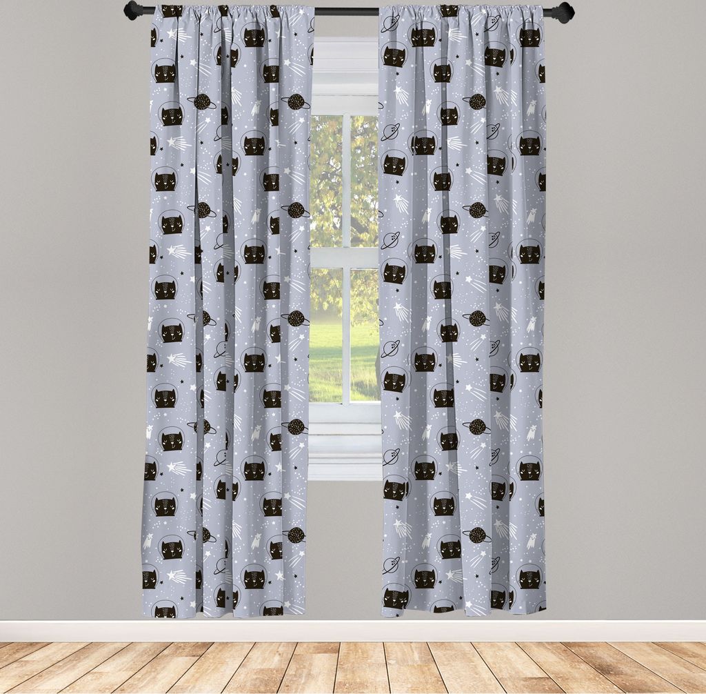 ABAKUHAUS Weltraum Vorhänge, Gardinen, Astronaut-Katzen, die das Universum auf punktiertem Hintergrund erforschen, 2 Stück 75 x 175 cm, , Lila gr...