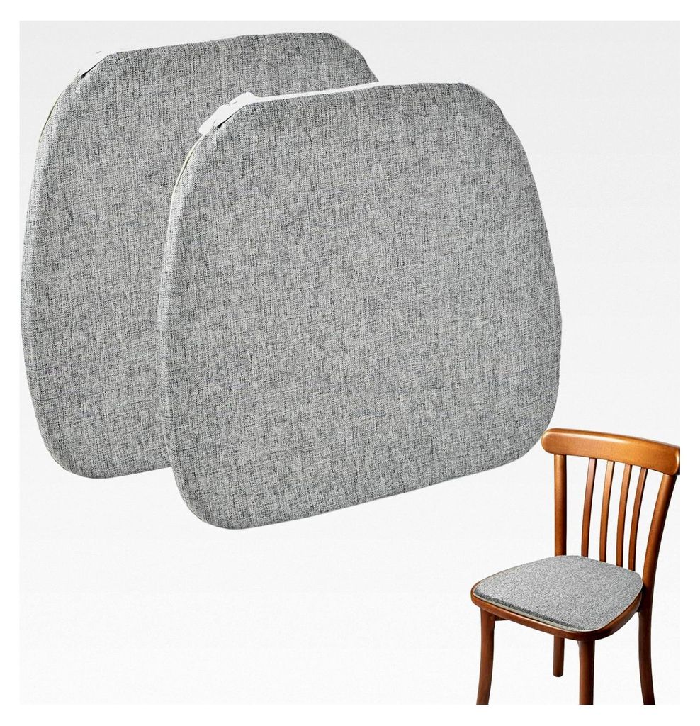 2er Set Stuhlkissen 40x42x3cm mit Bändern, Abnehmbarer Bezug mit Reißverschluss, Waschbare Sitzkissen rutschfest, Stuhlauflage