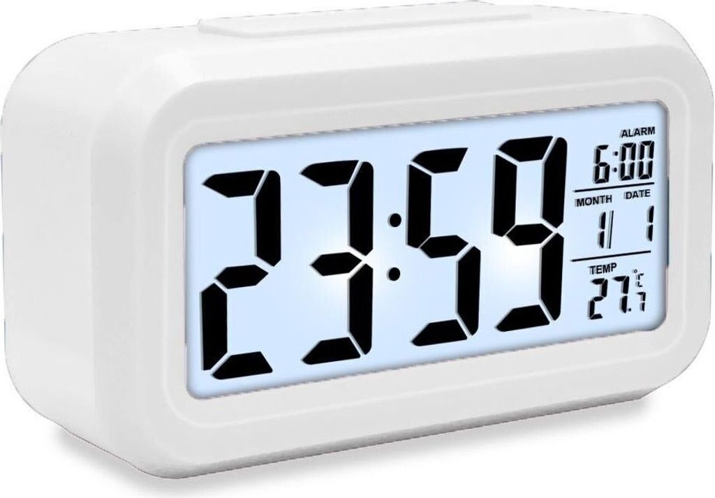 LED Wecker Digital Alarmwecker Uhr Kalender Beleuchtet Schlummerfunktion Alarm Weiß