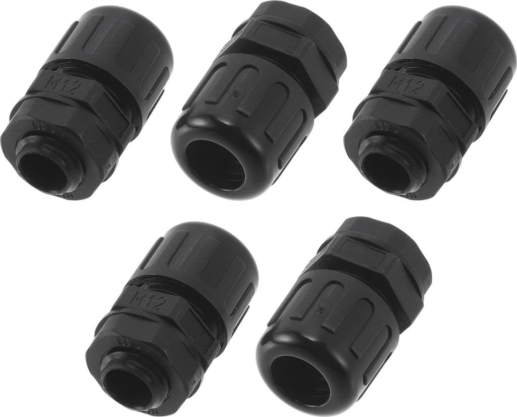 M12x1,5 Kabelverschraubungen 10mm / 0,39" Wellrohr Wasserdicht Zugfest Durchgehend PA6 Nylon Schwarz 5 Stück