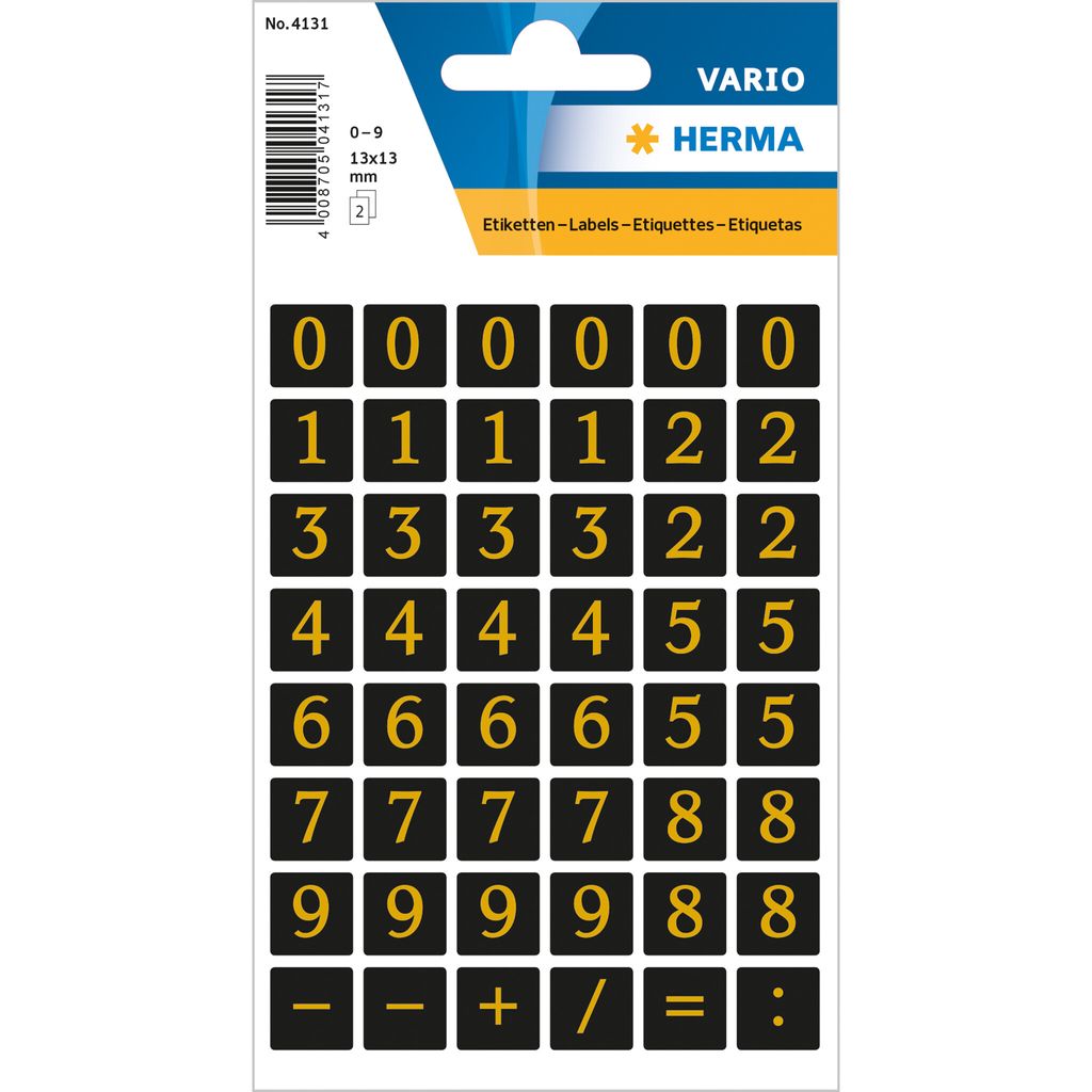 HERMA Zahlen Sticker 0-9 Folie geprägt gold auf schwarz 96 Produktbild 