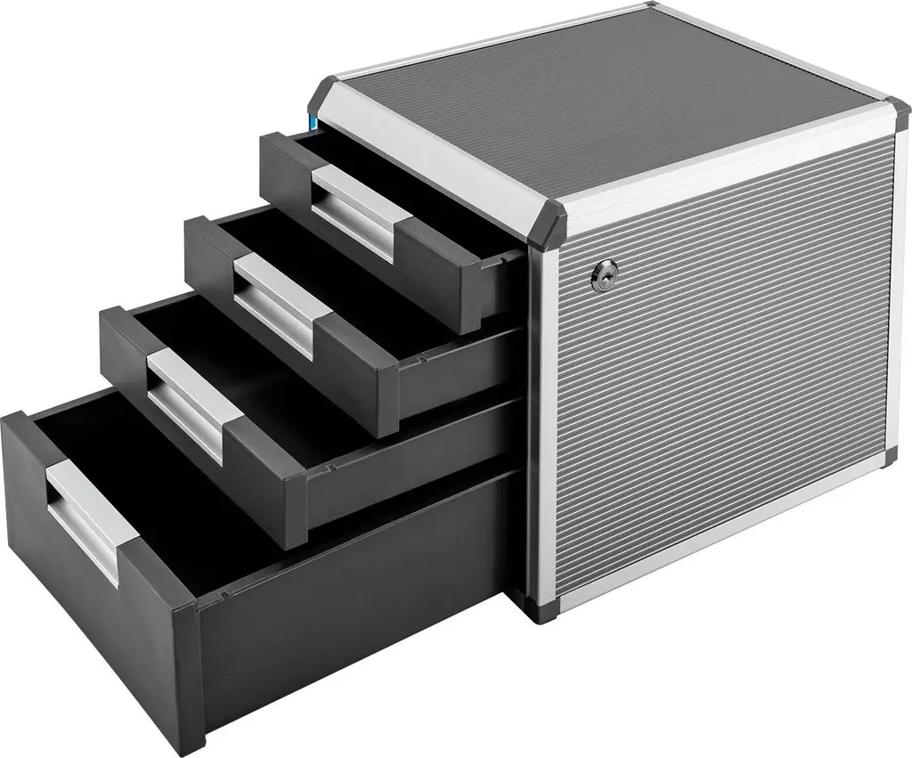 Organizer Scrivania Argento 4 Cassetti - Alluminio MDF Casa Ufficio