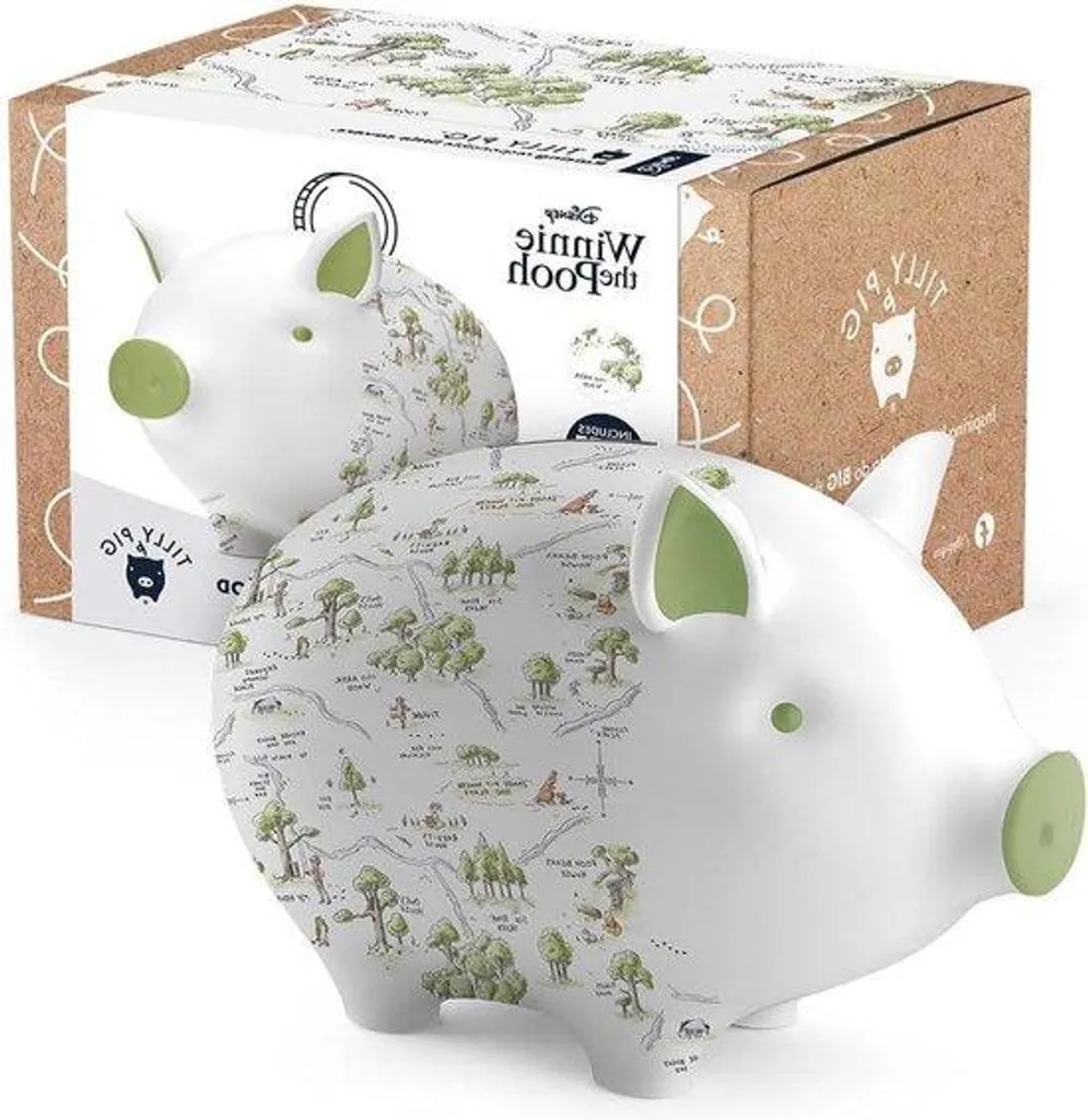 Grande tirelire enfant en céramique avec socle bois décorative 15cm