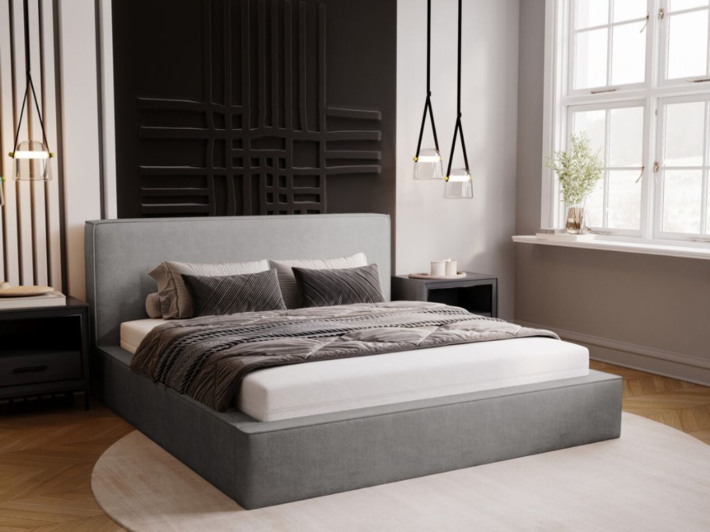 GRAINGOLD Polsterbett 120x200 Monaco - Doppelbett mit Bettkasten, Samtstoff & Lattenrost - Schöne Schlafzimmerbett - Grau (Komodo 7384)