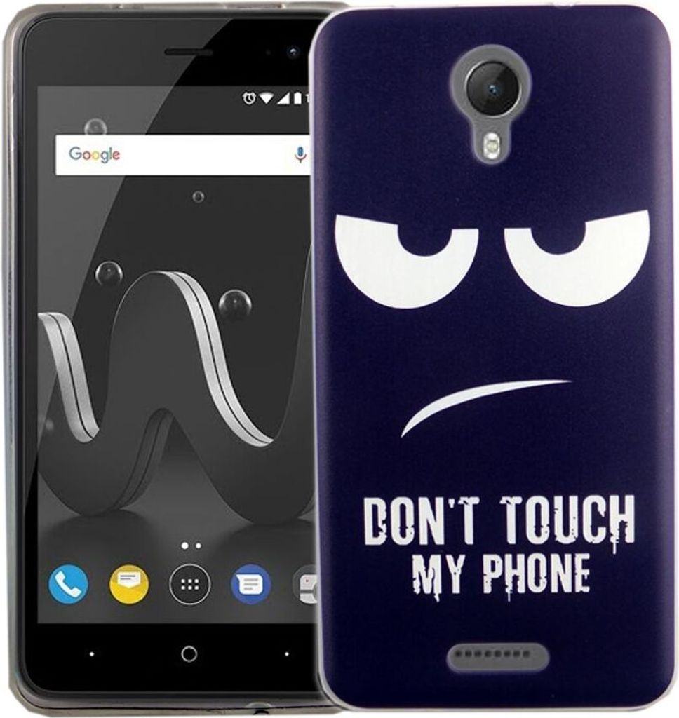 Handy Hülle für Wiko Jerry 2 Dont Touch My Phone Blau Smartphone Cover Bumper Schale Etuis