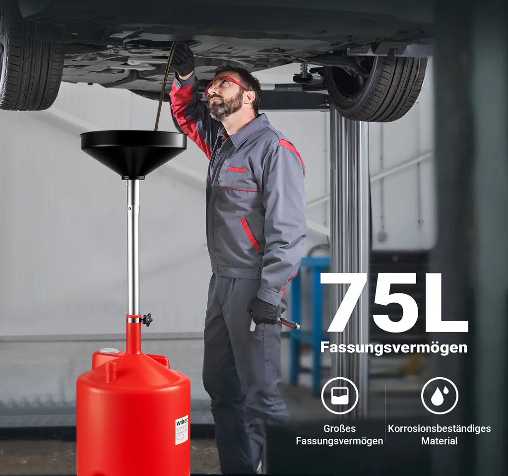 Wiltec Carrello Raccogli Olio 75L Professionale - Altezza Regolabile - 4