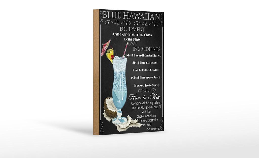 Holzschild Alkohol 12x18cm blue hawaiian ingredients