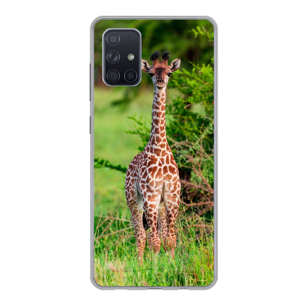 MuchoWow Handyhülle Schutzhülle Hülle für Samsung Galaxy A51 Baby - Giraffe - Pflanzen Silikon Softcase Handy Hülle - Schutzabdeckung