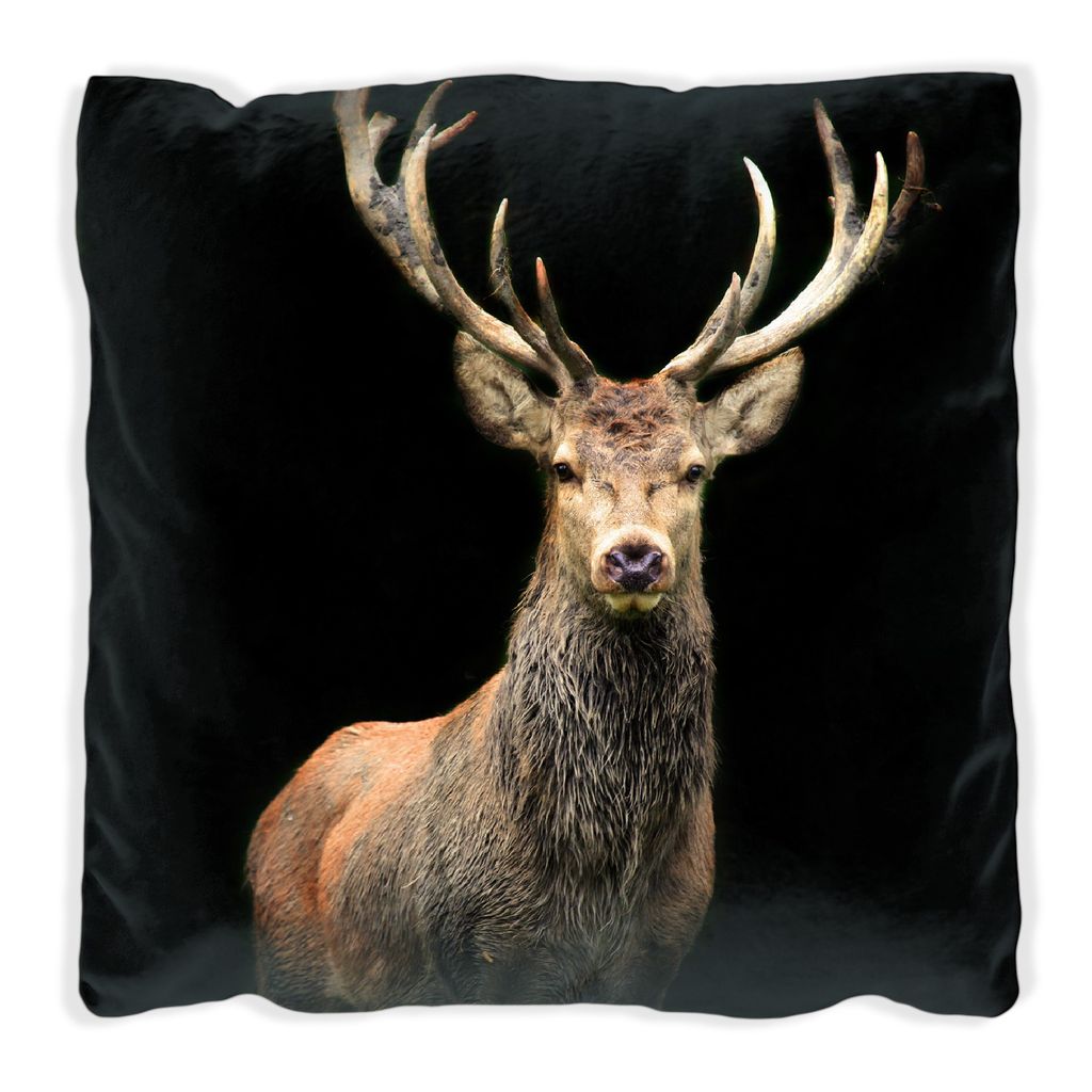 Wallario Premium Kissen, weiche Oberfläche, mit Motiv Stattlicher Rothirsch, Größe: 40 x 40 cm, mit weißer Rückseite