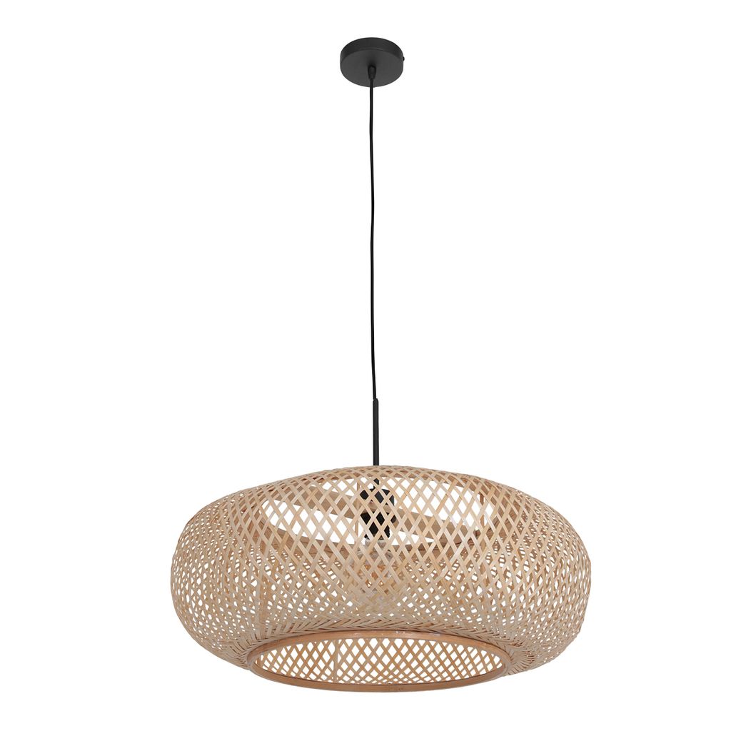 Steinhauer Pendelleuchte Maze 1-flammig Mattschwarz / holzfarbener Schirm 40x40cm