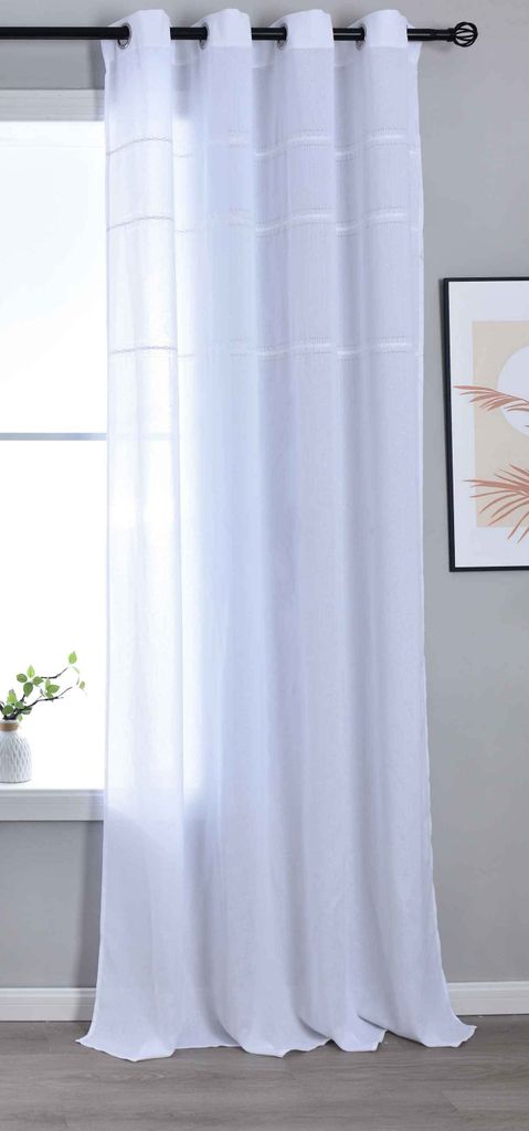 Halbtransparente Gardine mit Ösen HxB 245x145 cm Weiß »Leipzig« Kettenmuster lichtdurchlässig elegante Struktur 202450