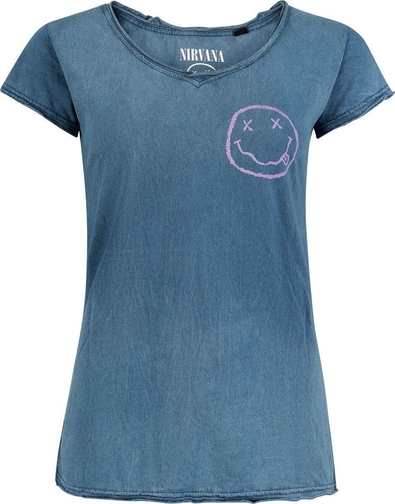 Nirvana T-Shirt Damen Smile Logo blau Band-Merch, Bands 100% Baumwolle XL