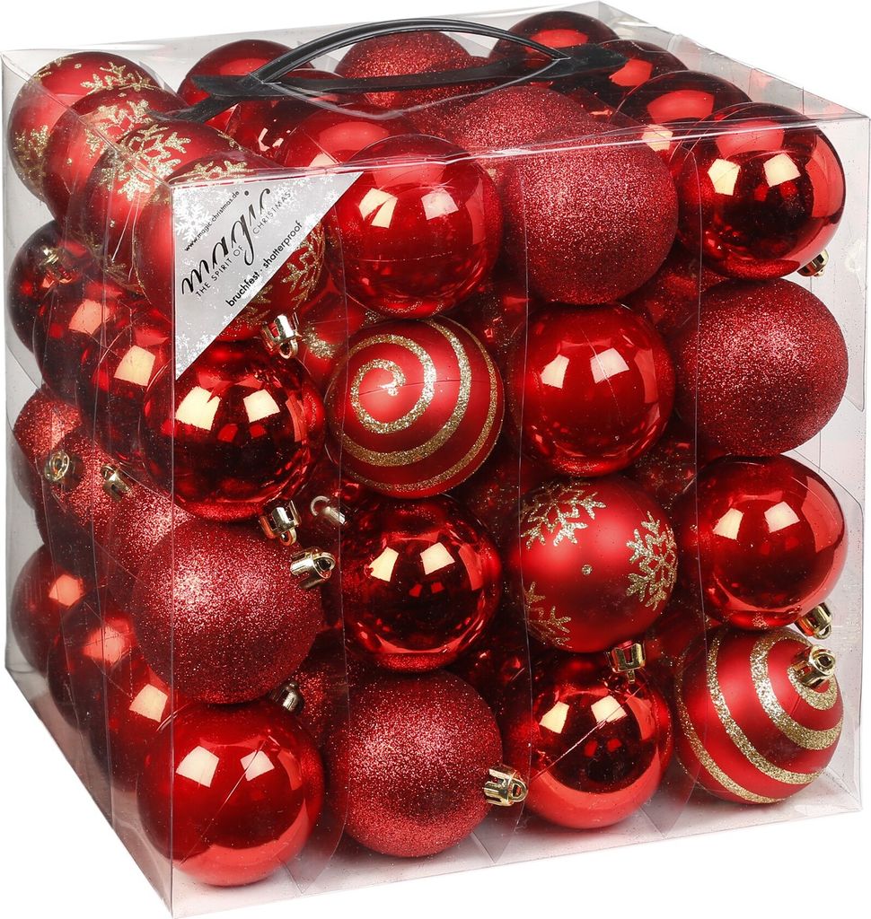 Weihnachtskugeln Muster Mix Kunststoff 6cm, 64er Set, Produktbild 