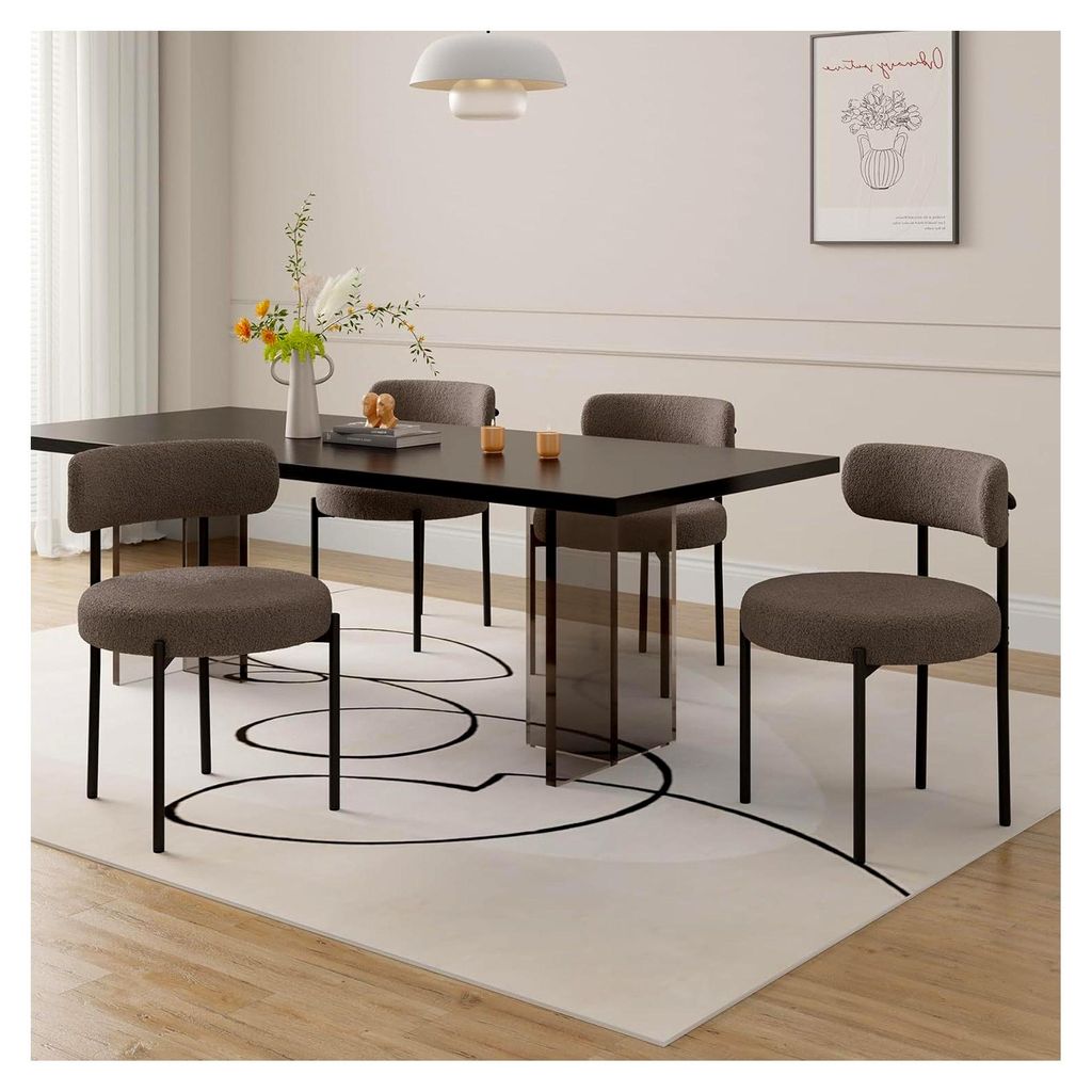 Esszimmerstühle 6er Set | Teddy Stoff Runde Boucle Stühle · Mid-Century gepolsterte Küchenstühle · Esszimmerstühle mit Metallbeinen · Grau