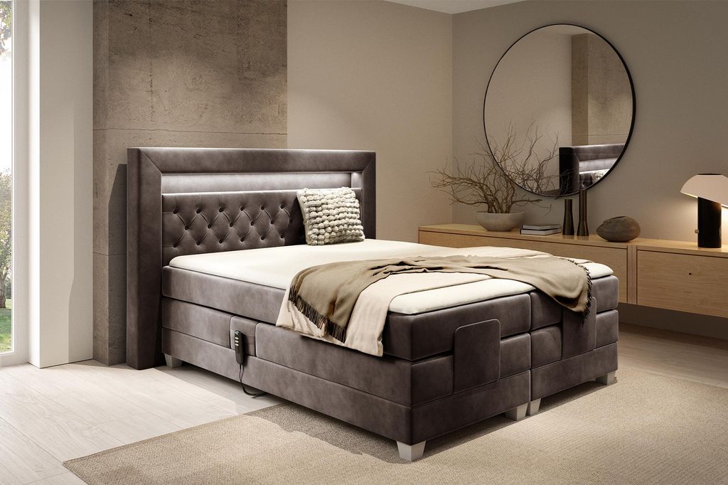 MEBLINI Boxspringbett Elektrisch Verstellbar mit LED - Gepolstert Doppelbett mit Matratzen und Toppers - Polsterbett - Bett mit Kopfteil - SANTORE ...