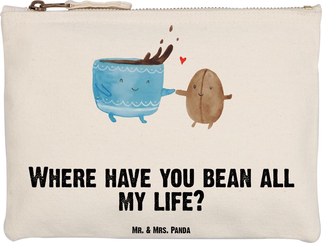 Mr. & Mrs. Panda toiletry bag Kaffee Bohne Grösse XL Große - Weiß - Geschenk, Pinseltasche, Zufriedenheit, Kosmetiktasche, Pouch, Glück, Etui, ...