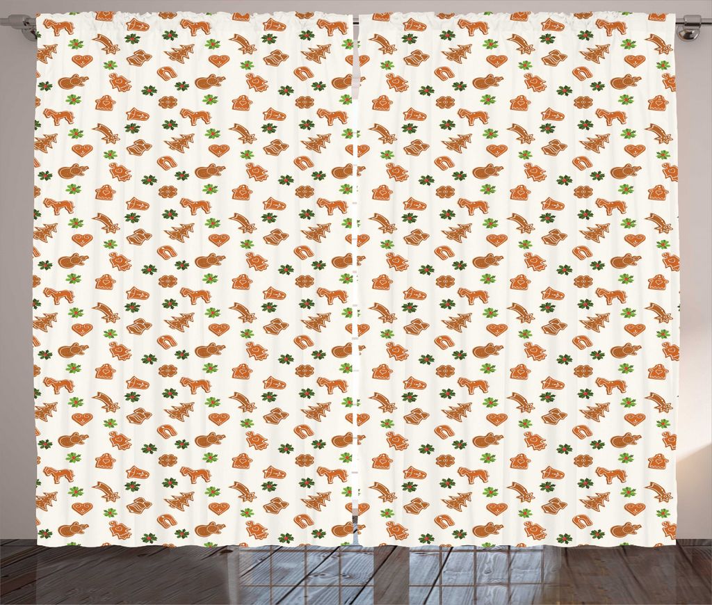 ABAKUHAUS Plätzchen Rustikaler Gardine, Bänder und Glocken Weihnachten, Schlafzimmer Kräuselband Vorhang mit Schlaufen und Haken, 280 x 225 cm, ...