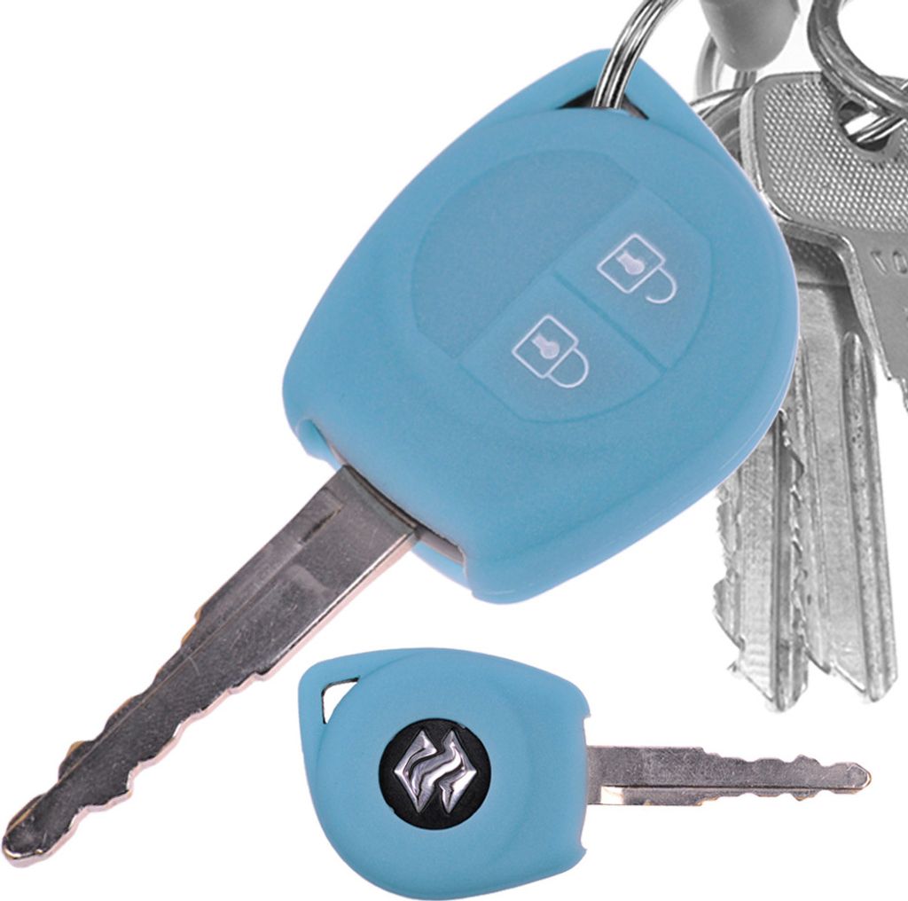 Auto Schlüssel Hülle Silikon Schutz Cover Fluoreszierend Blau kompatibel mit OPEL Agila B Nissan Pixo Suzuki Alto SX4 Swift Splash 2 Tasten Funk ...