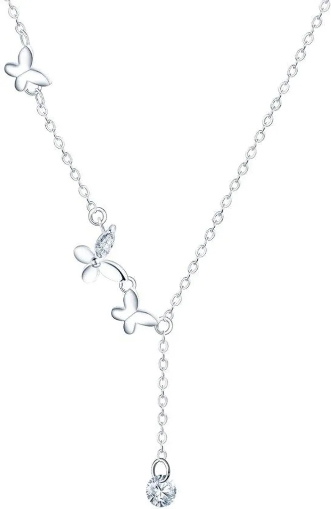 Collier papillon argent 925 véritable et zircone cubique éclat diamant pur