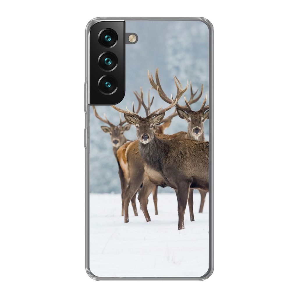 MuchoWow Handyhülle Schutzhülle Hülle für Samsung Galaxy S22 Hirsche - Tiere - Schnee - Winter - Landschaft - Natur Silikon Softcase Handy H...