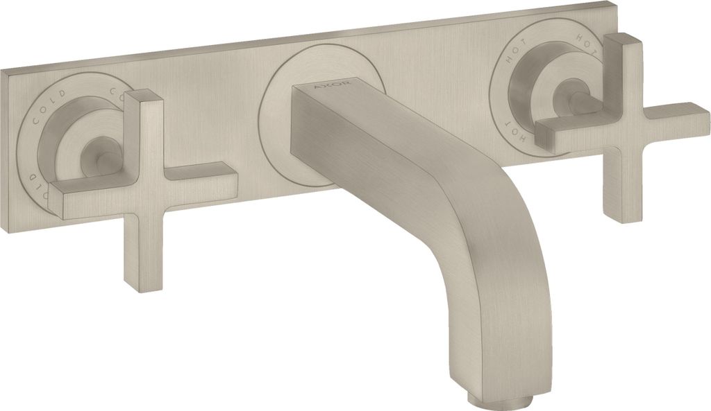 hansgrohe AXOR Citterio 3-Loch Waschtischarmatur Unterputz, Auslauf 226mm, Kreuzgriffe, Platte für Wandmontage, 39144820