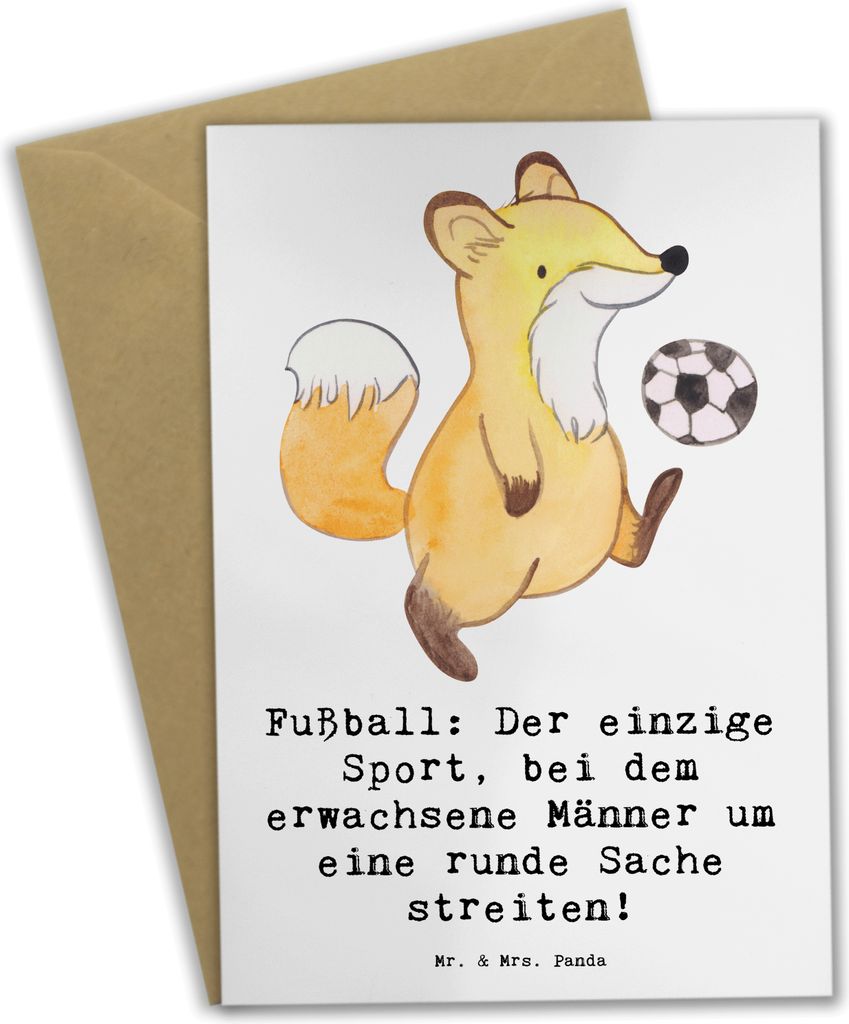 Mr. & Mrs. Panda Grußkarte Fußballspiel - Weiß - Geschenk, babykarte, jubiläumskarte, Humor, Sportler, genesungskarte, weihnachtskarten, erwach...