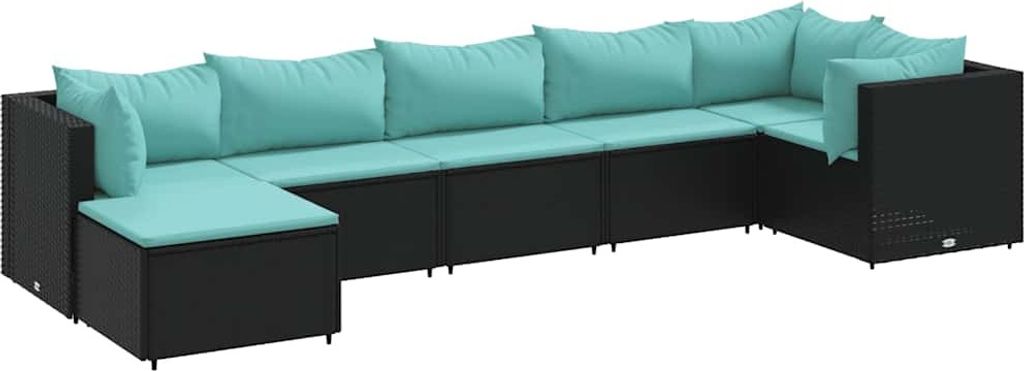 vidaXL 7-tlg. Garten-Lounge-Set mit Kissen Schwarz Poly Rattan