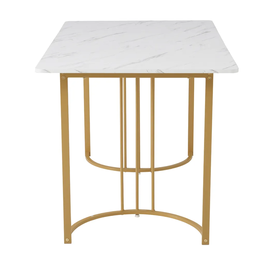 Sweiko 140 x 80cm tavolo da pranzo, (1-St), tavolo da cucina moderno, struttura in metallo tavolo da pranzo rettangolare in marmo moderno tavolo da cucina con gambe regolabili per sala da pranzo soggiorno, bianco / oro - 11